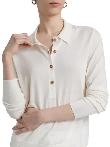 Jenni Kayne Women's Grayson Wool Knit Polo Top | Thumbnail 6