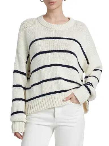 Jenni Kayne Women's Chloe Striped Cotton Crewneck Sweater - Ivory Navy - Size XL | Thumbnail 3 Jenni Kayne Women's Chloe Striped Cotton Crewneck Sweater - Ivory Navy - Size XL | Thumbnail 3