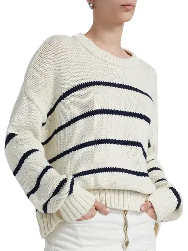 Jenni Kayne Women's Chloe Striped Cotton Crewneck Sweater - Ivory Navy - Size XL | Thumbnail 6 Jenni Kayne Women's Chloe Striped Cotton Crewneck Sweater - Ivory Navy - Size XL | Thumbnail 6