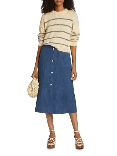 Jenni Kayne Women's Chloe Striped Cotton Sweater - Cream Dusty Blue Stripe - Size XL | Thumbnail 2 Jenni Kayne Women's Chloe Striped Cotton Sweater - Cream Dusty Blue Stripe - Size XL | Thumbnail 2