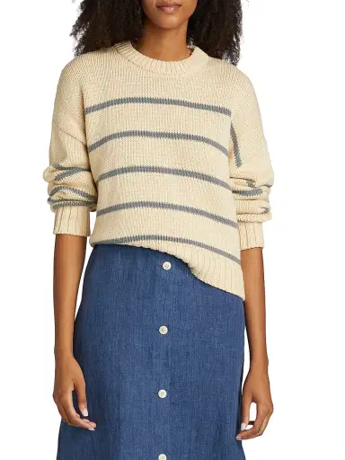 Jenni Kayne Women's Chloe Striped Cotton Sweater - Cream Dusty Blue Stripe - Size XL | Thumbnail 3 Jenni Kayne Women's Chloe Striped Cotton Sweater - Cream Dusty Blue Stripe - Size XL | Thumbnail 3