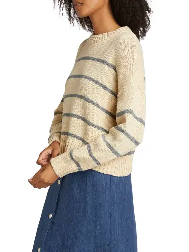 Jenni Kayne Women's Chloe Striped Cotton Sweater - Cream Dusty Blue Stripe - Size XL | Thumbnail 4 Jenni Kayne Women's Chloe Striped Cotton Sweater - Cream Dusty Blue Stripe - Size XL | Thumbnail 4