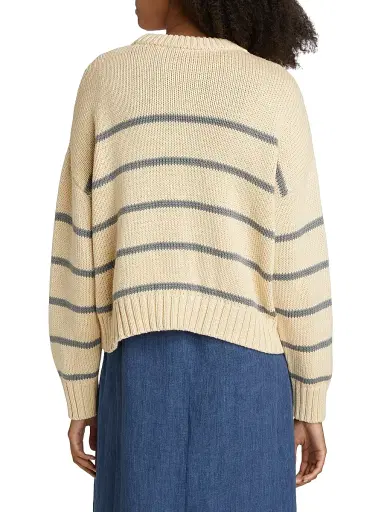 Jenni Kayne Women's Chloe Striped Cotton Sweater - Cream Dusty Blue Stripe - Size XL | Thumbnail 5 Jenni Kayne Women's Chloe Striped Cotton Sweater - Cream Dusty Blue Stripe - Size XL | Thumbnail 5
