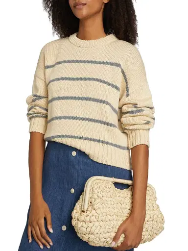 Jenni Kayne Women's Chloe Striped Cotton Sweater - Cream Dusty Blue Stripe - Size XL | Thumbnail 6 Jenni Kayne Women's Chloe Striped Cotton Sweater - Cream Dusty Blue Stripe - Size XL | Thumbnail 6