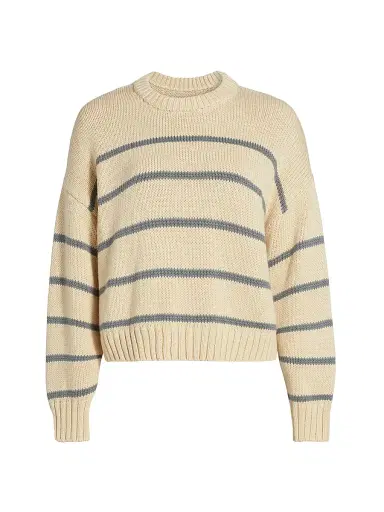 Jenni Kayne Women's Chloe Striped Cotton Sweater - Cream Dusty Blue Stripe - Size XL | Thumbnail 1 Jenni Kayne Women's Chloe Striped Cotton Sweater - Cream Dusty Blue Stripe - Size XL | Thumbnail 1