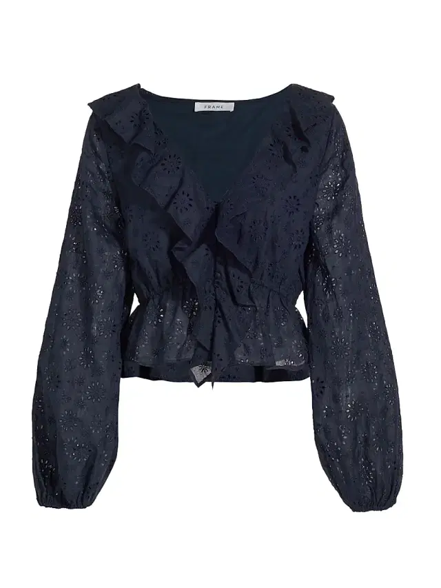 FRAME Women's Ruffled Eyelet Blouse - Navy