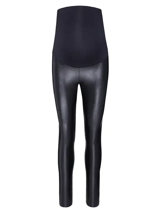 Commando Women's Coated Faux Leather Maternity Leggings - Black