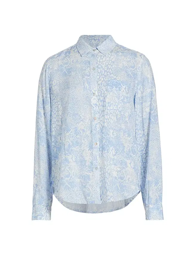 Women's Josephine Button-Front Blouse - Aqua Mixed Animals