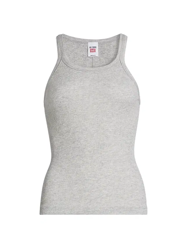 Women's Ribbed Cotton-Blend Tank - Heather Grey