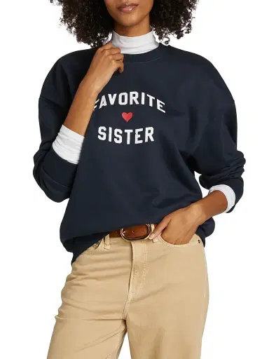 Favorite Daughter Women's Favorite Sister Heart Logo Sweatshirt - Navy - Size XS | Thumbnail 3