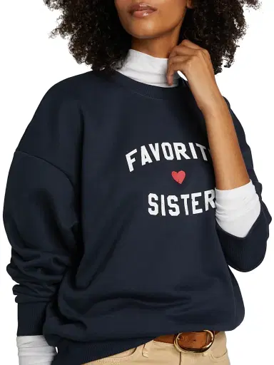 Favorite Daughter Women's Favorite Sister Heart Logo Sweatshirt - Navy - Size XS | Thumbnail 6