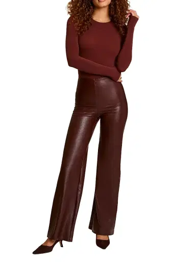 Commando Women's Faux-Leather Wide-Leg Pants - Oxblood - Size XL | Thumbnail 2