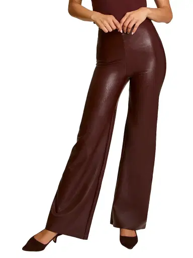 Commando Women's Faux-Leather Wide-Leg Pants - Oxblood - Size XL | Thumbnail 3