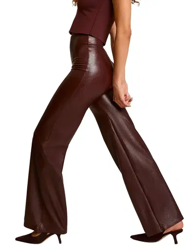 Commando Women's Faux-Leather Wide-Leg Pants - Oxblood - Size XL | Thumbnail 4