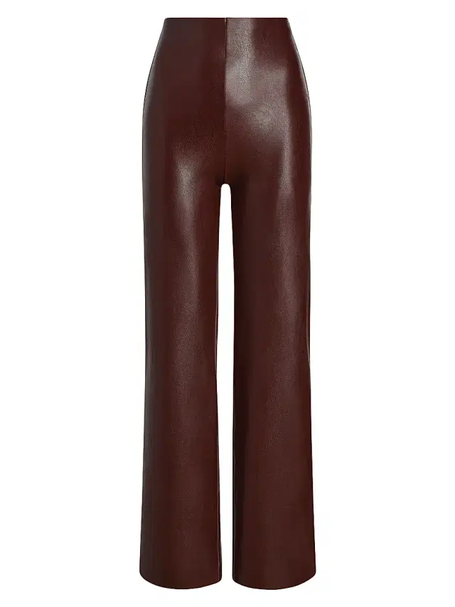 Women's Faux-Leather Wide-Leg Pants - Oxblood