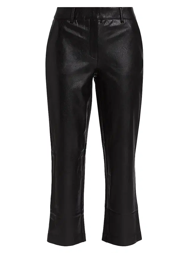 Women's Cropped Faux Leather Pants - Black