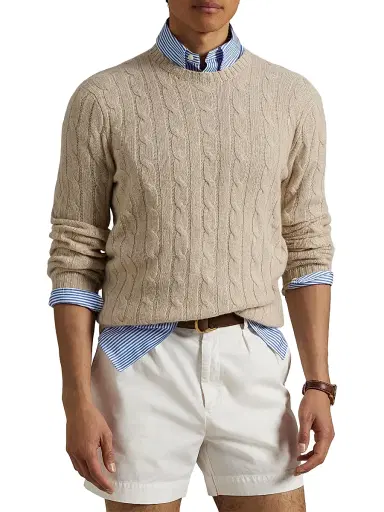 Polo Ralph Lauren Men's Cashmere Cable-Knit Sweater - Natural Cream Heather - Size XXL | Thumbnail 3