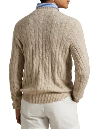 Polo Ralph Lauren Men's Cashmere Cable-Knit Sweater - Natural Cream Heather - Size XXL | Thumbnail 4