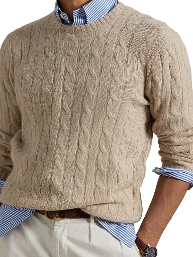 Polo Ralph Lauren Men's Cashmere Cable-Knit Sweater - Natural Cream Heather - Size XXL | Thumbnail 5