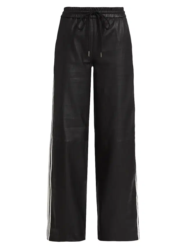 SPRWMN Women's Baggy Leather Drawstring Pants - Black