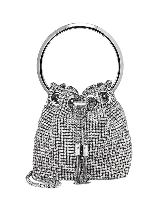 Jimmy Choo Women's Micro Bon Bon Crystal Mesh Top Handle Bag - Silver