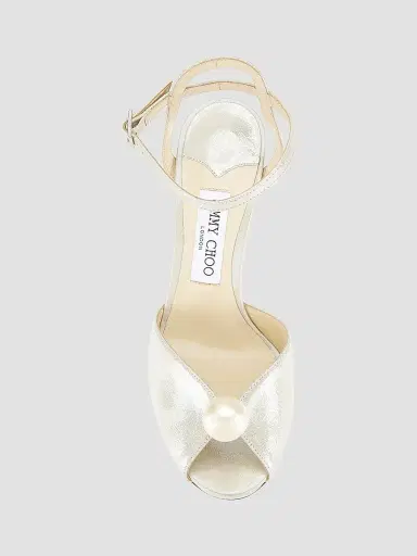 Jimmy Choo Women's Sacaria 85MM Shimmer Suede Sandals - Champagne | Thumbnail 5 Jimmy Choo Women's Sacaria 85MM Shimmer Suede Sandals - Champagne | Thumbnail 5