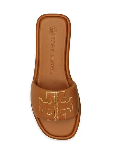 Tory Burch Women's Double-T Monogram Padded Leather Slide Sandals - Miele Gold - Size 9.5 | Thumbnail 4