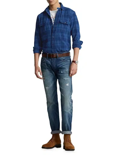 Polo Ralph Lauren Men's Plaid Cotton Shirt - Indigo | Thumbnail 2 Polo Ralph Lauren Men's Plaid Cotton Shirt - Indigo | Thumbnail 2