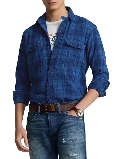 Polo Ralph Lauren Men's Plaid Cotton Shirt - Indigo | Thumbnail 3 Polo Ralph Lauren Men's Plaid Cotton Shirt - Indigo | Thumbnail 3