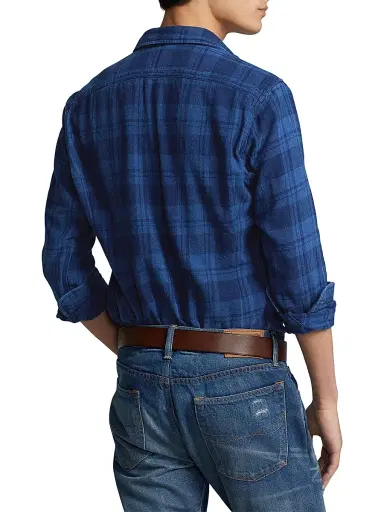 Polo Ralph Lauren Men's Plaid Cotton Shirt - Indigo | Thumbnail 4 Polo Ralph Lauren Men's Plaid Cotton Shirt - Indigo | Thumbnail 4