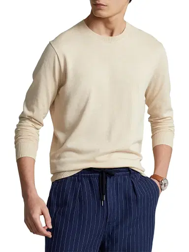 Polo Ralph Lauren Men's Cotton Crewneck Sweater - Sand Heather | Thumbnail 3 Polo Ralph Lauren Men's Cotton Crewneck Sweater - Sand Heather | Thumbnail 3