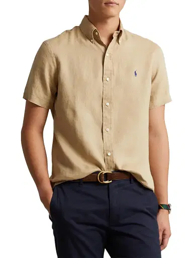 Polo Ralph Lauren Men's Classic-Fit Short-Sleeve Linen Shirt - Vintage Khaki | Thumbnail 3 Polo Ralph Lauren Men's Classic-Fit Short-Sleeve Linen Shirt - Vintage Khaki | Thumbnail 3