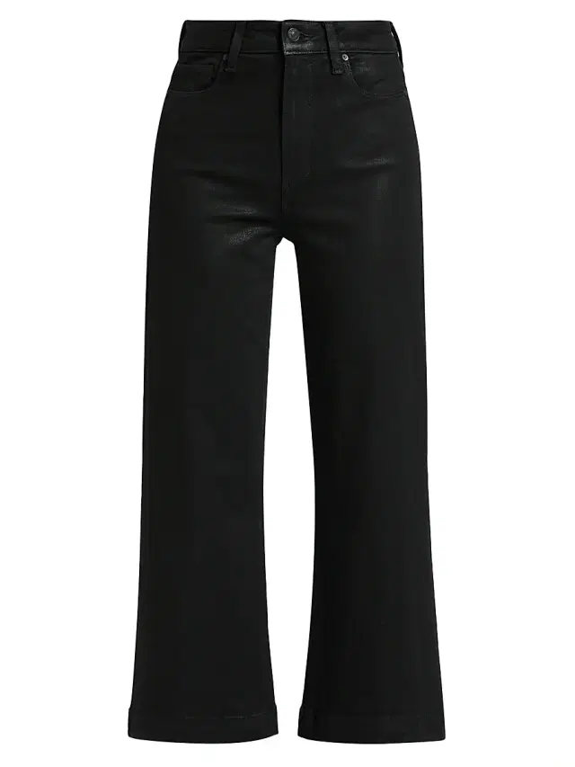 PAIGE Women's Anessa Coated High-Rise Wide-Leg Ankle Jeans - Black Fog Luxe Coating