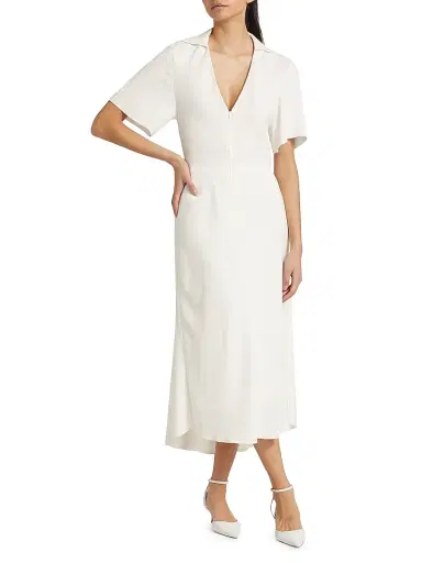 Vince Women's Crepe Zip-Front Polo Midi-Dress - Off White | Thumbnail 3 Vince Women's Crepe Zip-Front Polo Midi-Dress - Off White | Thumbnail 3