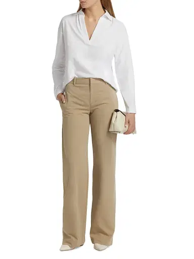 Vince Women's Cotton Long-Sleeve Polo Top - Optic White | Thumbnail 2