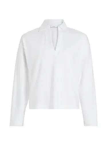 Vince Women's Cotton Long-Sleeve Polo Top - Optic White | Thumbnail 1