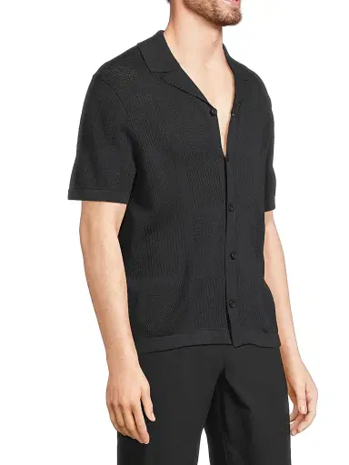 Vince Men's Cotton Pointelle-Knit Camp Shirt - Light Coastal - Size Small | Thumbnail 4 Vince Men's Cotton Pointelle-Knit Camp Shirt - Light Coastal - Size Small | Thumbnail 4