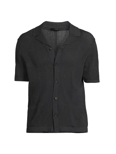 Vince Men's Cotton Pointelle-Knit Camp Shirt - Light Coastal - Size Small | Thumbnail 1 Vince Men's Cotton Pointelle-Knit Camp Shirt - Light Coastal - Size Small | Thumbnail 1
