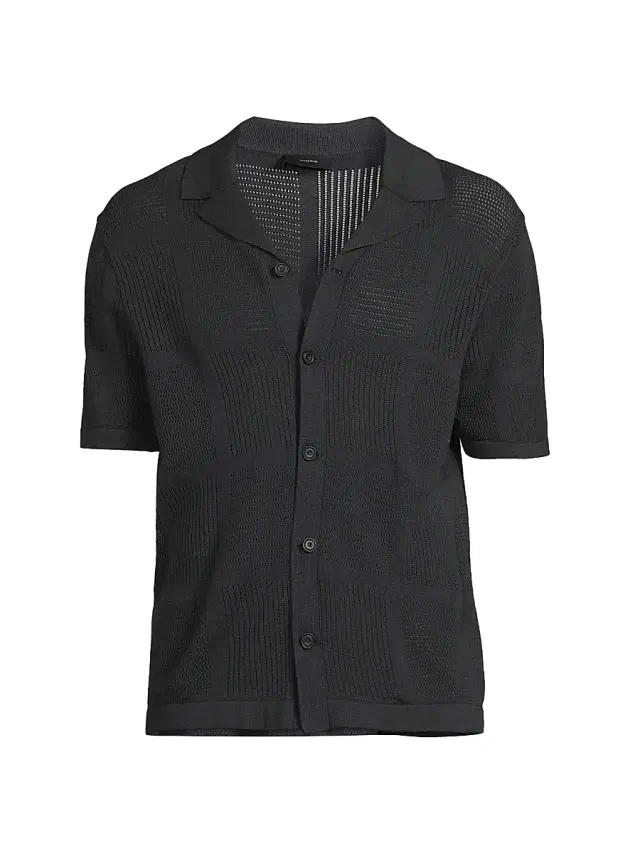 Vince Men's Cotton Pointelle-Knit Camp Shirt - Light Coastal