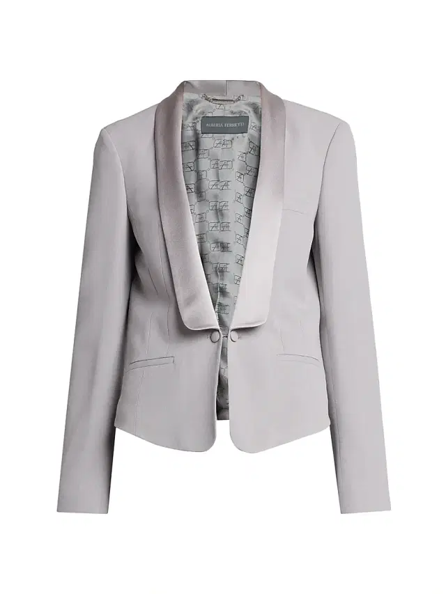 Alberta Ferretti Women's Satin Lapel Cropped Jacket - Grey