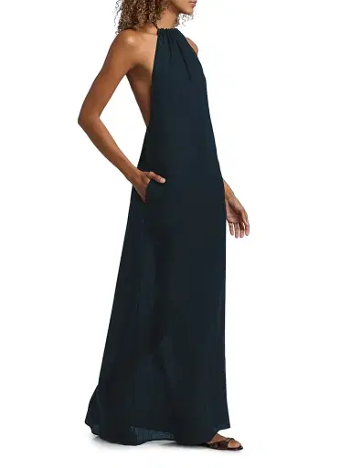 Nili Lotan Women's Lelia Linen Halterneck Maxi Dress - Midnight | Thumbnail 2