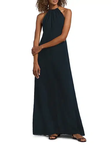 Nili Lotan Women's Lelia Linen Halterneck Maxi Dress - Midnight | Thumbnail 3