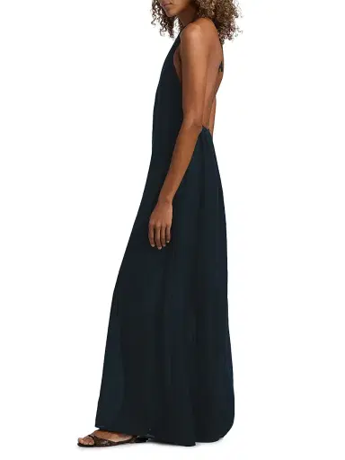 Nili Lotan Women's Lelia Linen Halterneck Maxi Dress - Midnight | Thumbnail 4