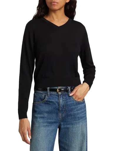 Nili Lotan Women's Janah Wool V-Neck Sweater - Black - Size XL | Thumbnail 3