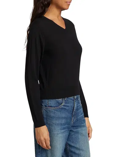 Nili Lotan Women's Janah Wool V-Neck Sweater - Black - Size XL | Thumbnail 4