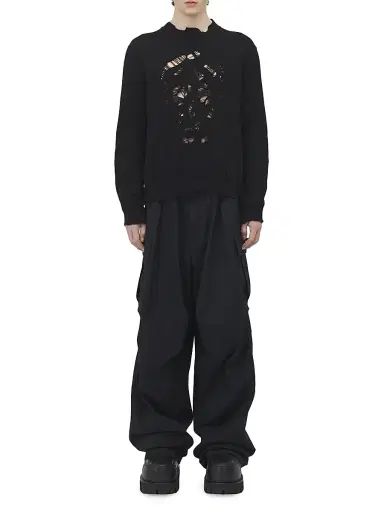 Alexander McQueen Men's Distressed Skull Crewneck Cotton Sweater - Black - Size XXL | Thumbnail 2