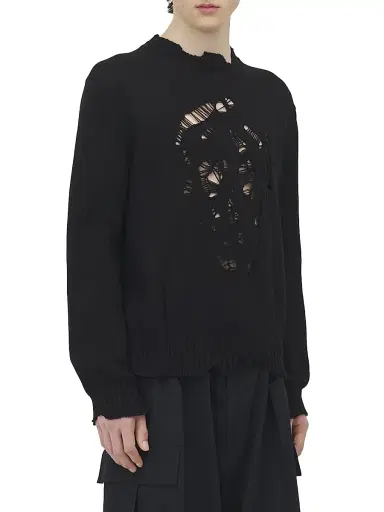 Alexander McQueen Men's Distressed Skull Crewneck Cotton Sweater - Black - Size XXL | Thumbnail 3