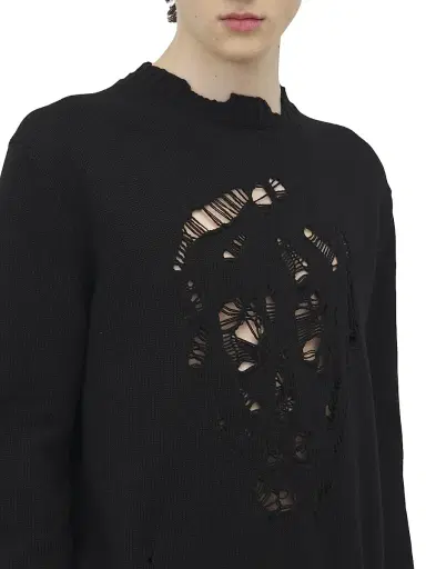 Alexander McQueen Men's Distressed Skull Crewneck Cotton Sweater - Black - Size XXL | Thumbnail 5