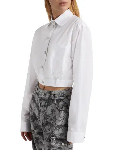 Moschino Jeans Women's Poplin Button-Up Crop Blouse - White | Thumbnail 4 Moschino Jeans Women's Poplin Button-Up Crop Blouse - White | Thumbnail 4