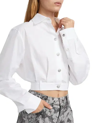 Moschino Jeans Women's Poplin Button-Up Crop Blouse - White | Thumbnail 6 Moschino Jeans Women's Poplin Button-Up Crop Blouse - White | Thumbnail 6